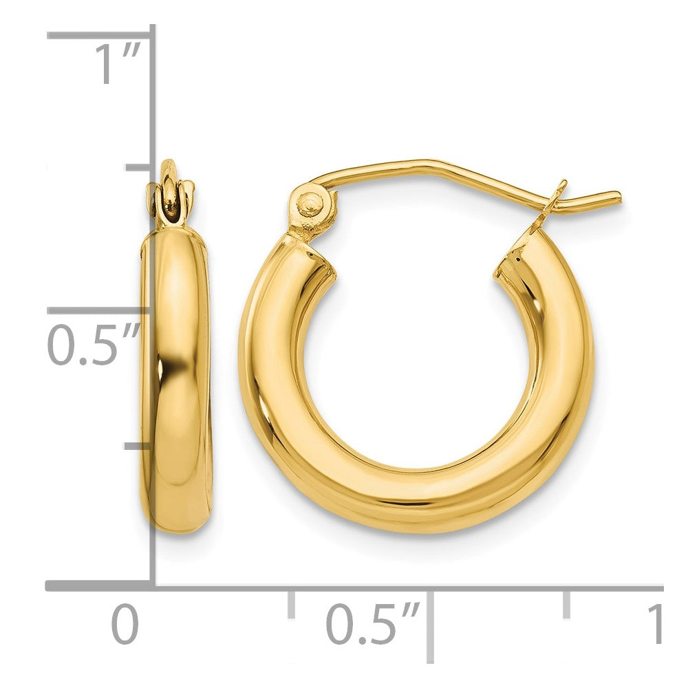14K 3x16mm Polished Tube Hoop Earrings