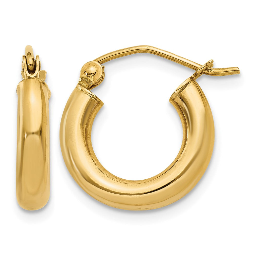 14K 3x14mm Polished Tube Hoop Earrings