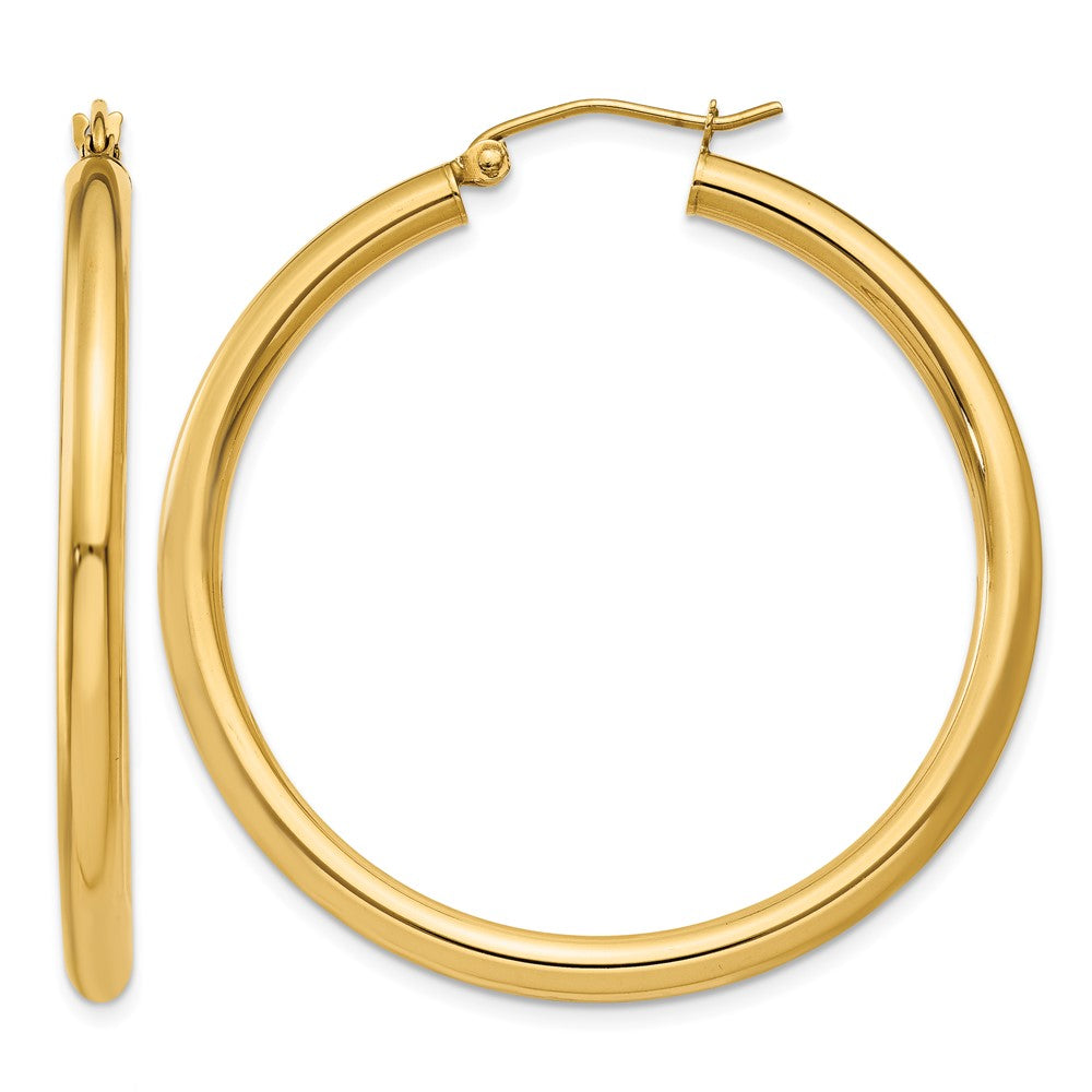 14K 3x40mm Polished Tube Hoop Earrings