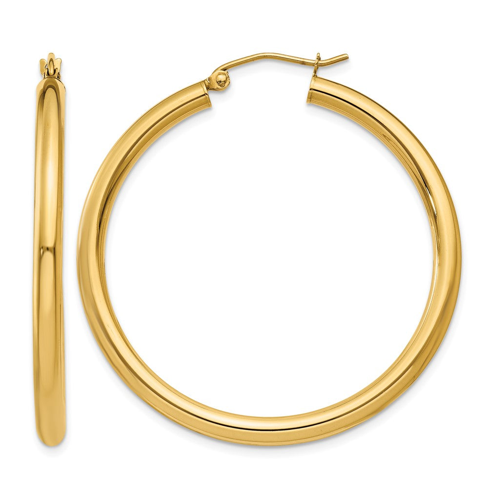 14K 3x40mm Polished Lightweight Tube Hoop Earrings
