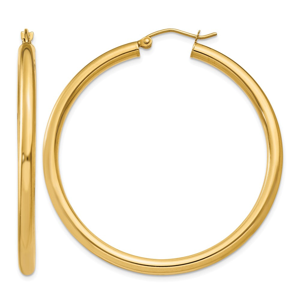 14K 3x45mm Polished Tube Hoop Earrings