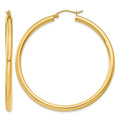 14K 3x50mm Polished Tube Hoop Earrings