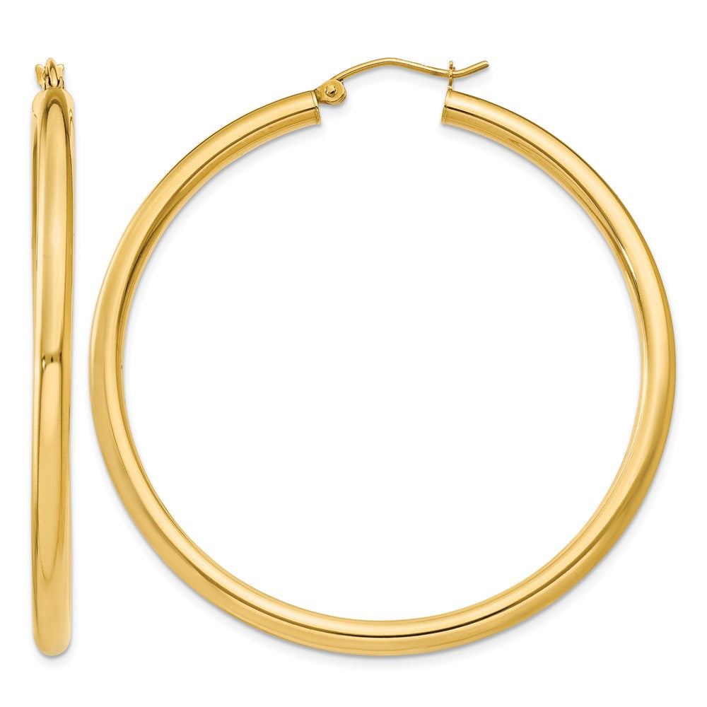 14K 3x50mm Polished Tube Hoop Earrings