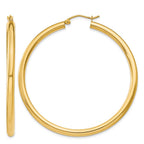 14K 3x50mm Polished Lightweight Tube Hoop Earrings
