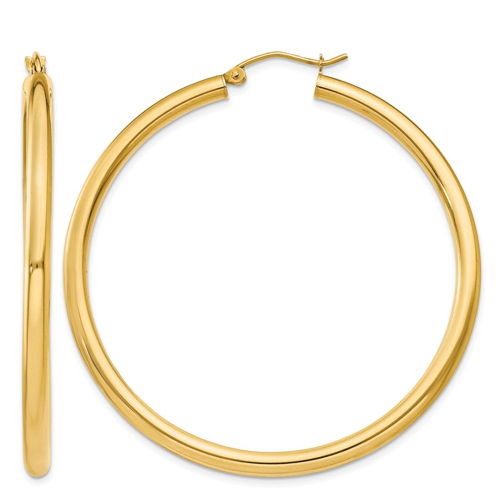 14K 3x50mm Polished Lightweight Tube Hoop Earrings