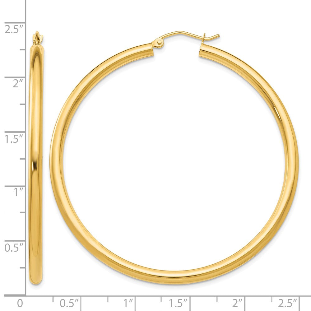 14K 3x55mm Polished Tube Hoop Earrings