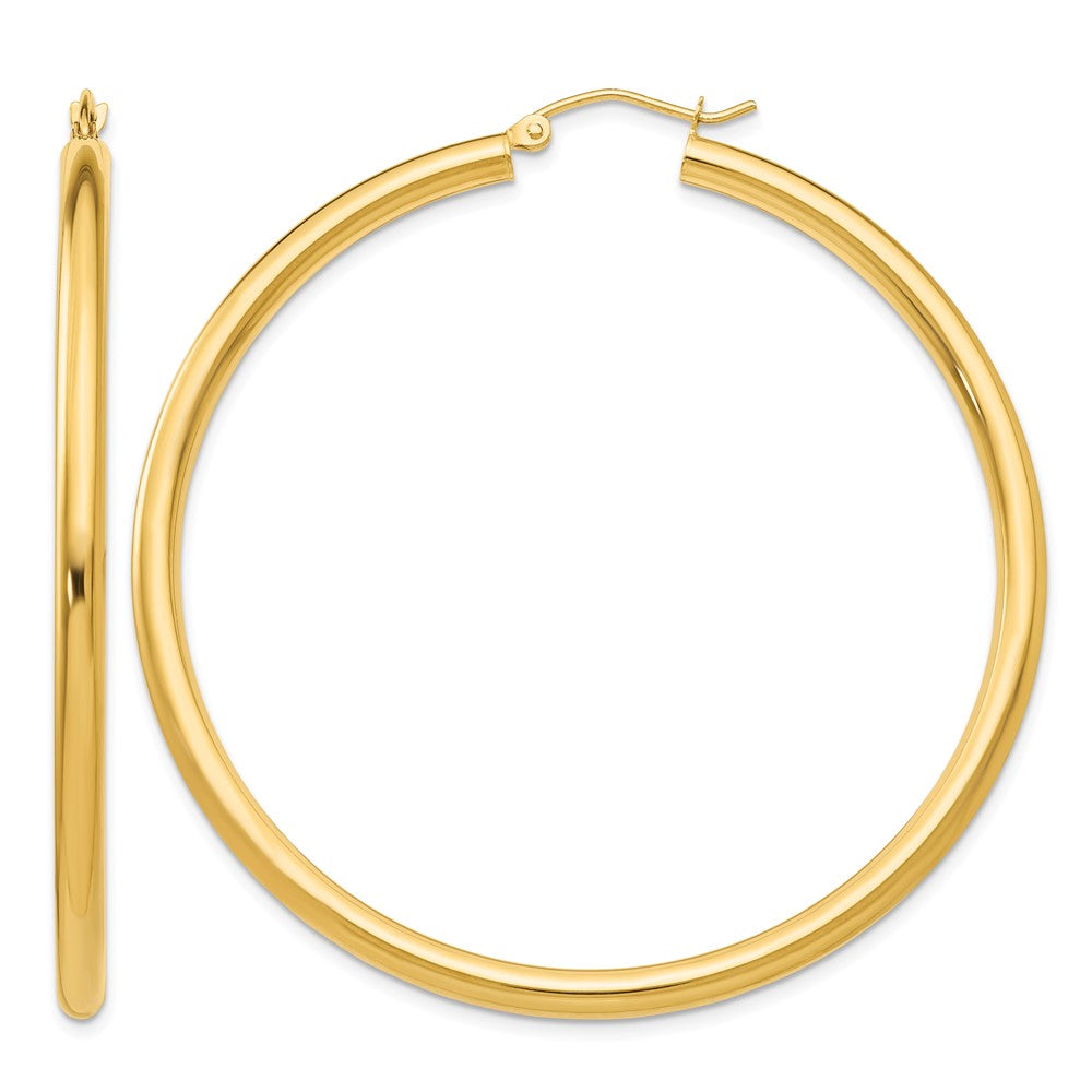 14K 3x55mm Polished Tube Hoop Earrings