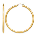 14K 3x55mm Polished Lightweight Tube Hoop Earrings