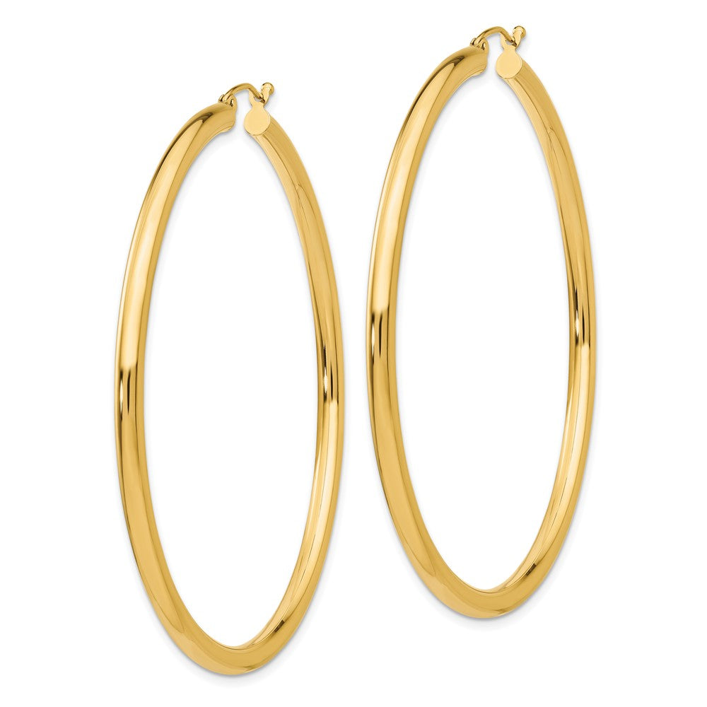 14K 3x60mm Polished Tube Hoop Earrings