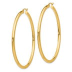 14K 3x60mm Polished Tube Hoop Earrings