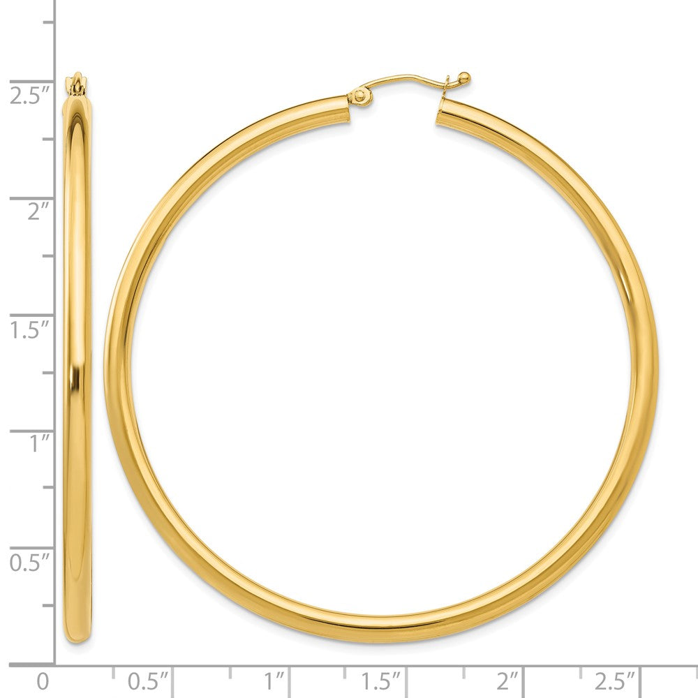 14K 3x60mm Polished Tube Hoop Earrings