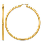 14K 3x60mm Polished Tube Hoop Earrings