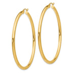 14K 3x60mm Polished Lightweight Tube Hoop Earrings