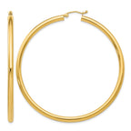 14K 3x60mm Polished Lightweight Tube Hoop Earrings