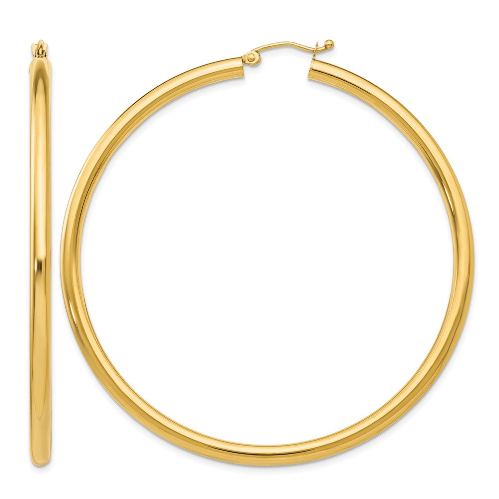 14K 3x60mm Polished Lightweight Tube Hoop Earrings