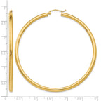 14K 3x65mm Polished Tube Hoop Earrings