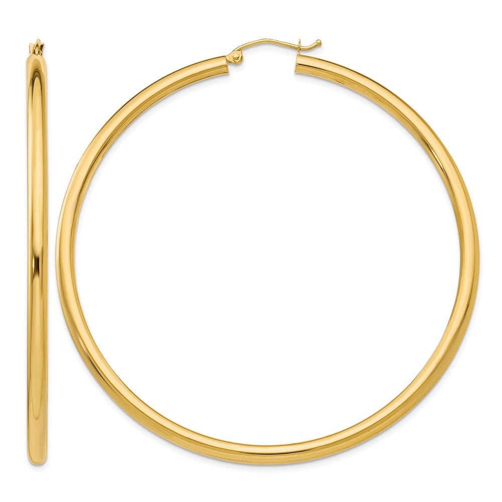 14K 3x65mm Polished Tube Hoop Earrings