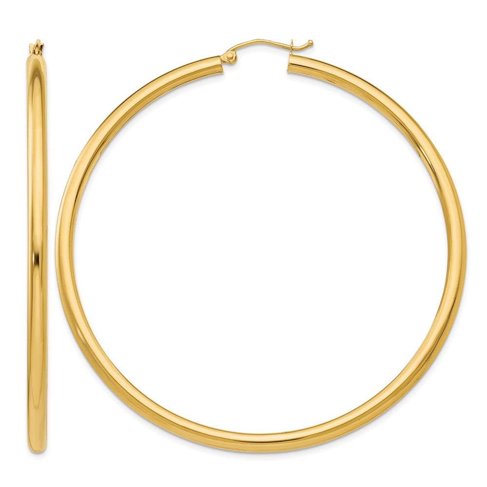 14K 3x65mm Polished Lightweight Tube Hoop Earrings