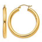 14K 4x35mm Polished Tube Hoop Earrings
