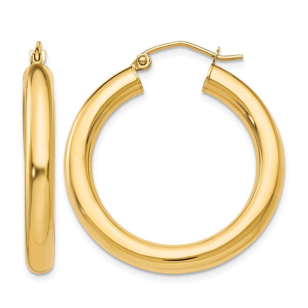 14k 4x30mm Polished Tube Hoop Earrings