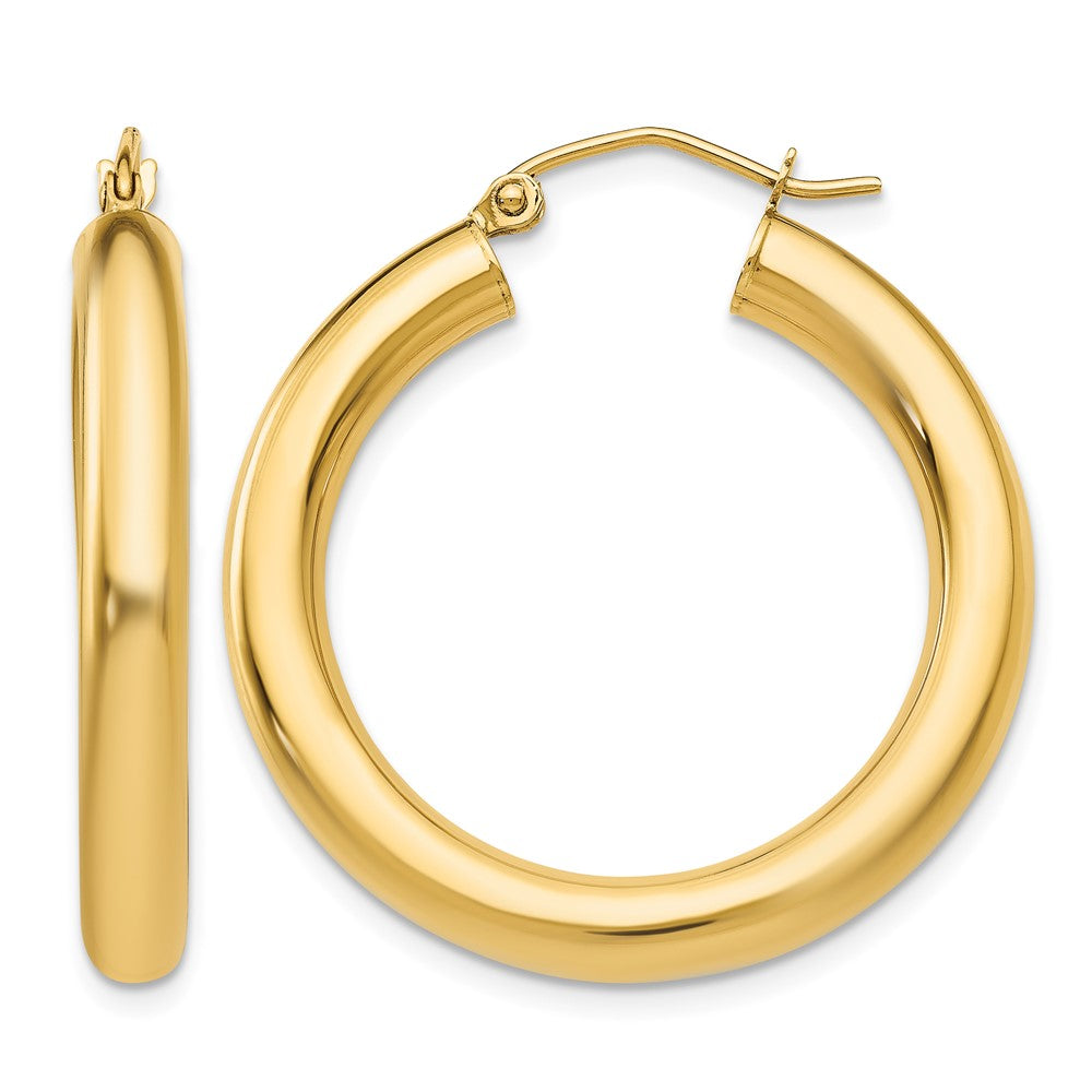 14K 4x30mm Polished Lightweight Tube Hoop Earrings