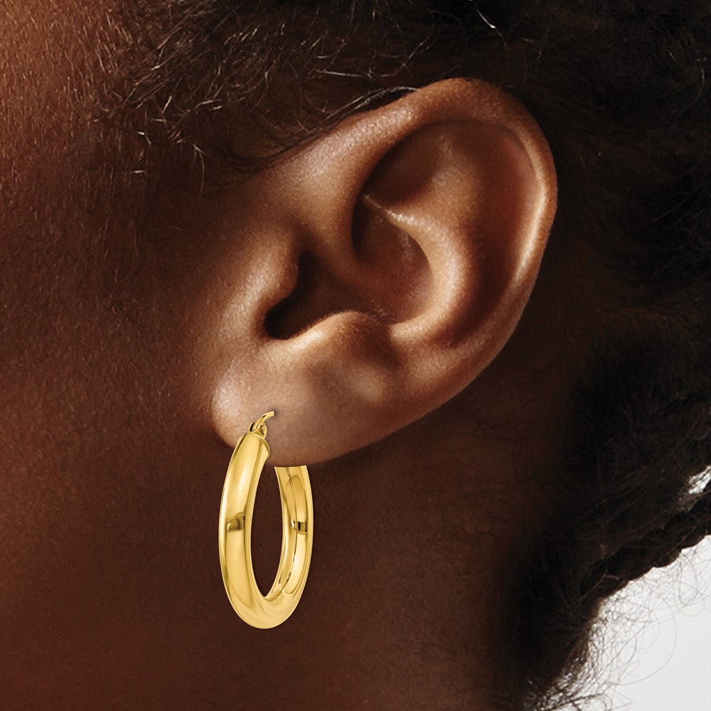 14k 4x25mm Polished Lightweight Tube Hoop Earrings