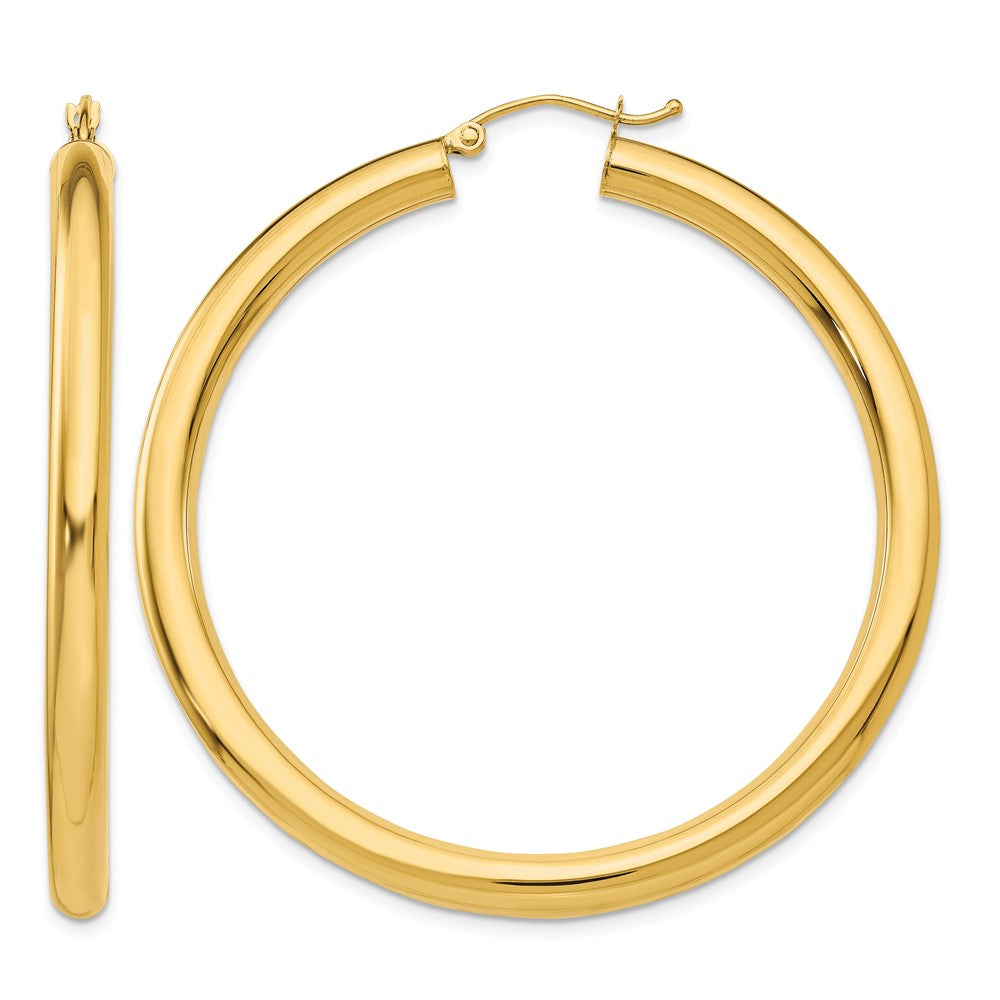 14K 4x50mm Polished Tube Hoop Earrings