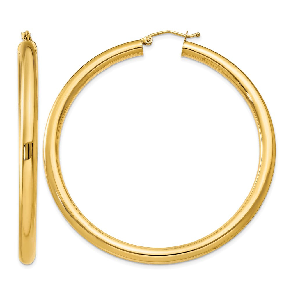 14K 4x55mm Polished Tube Hoop Earrings
