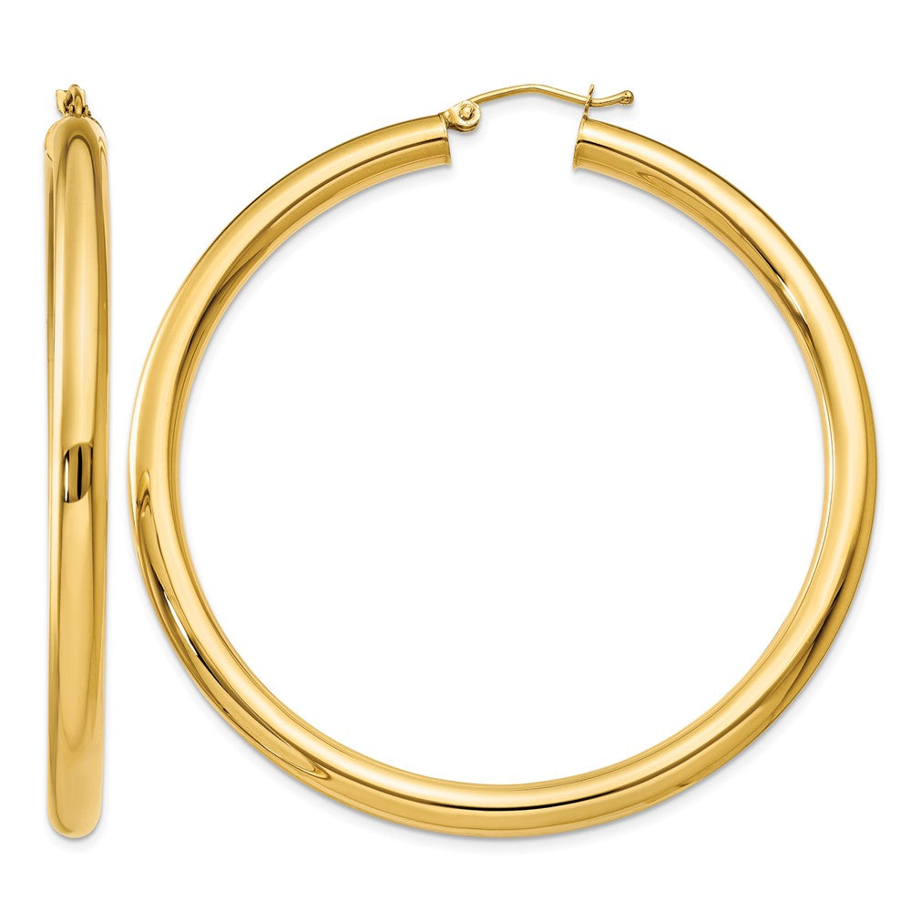 14K 4x55mm Polished Lightweight Tube Hoop Earrings