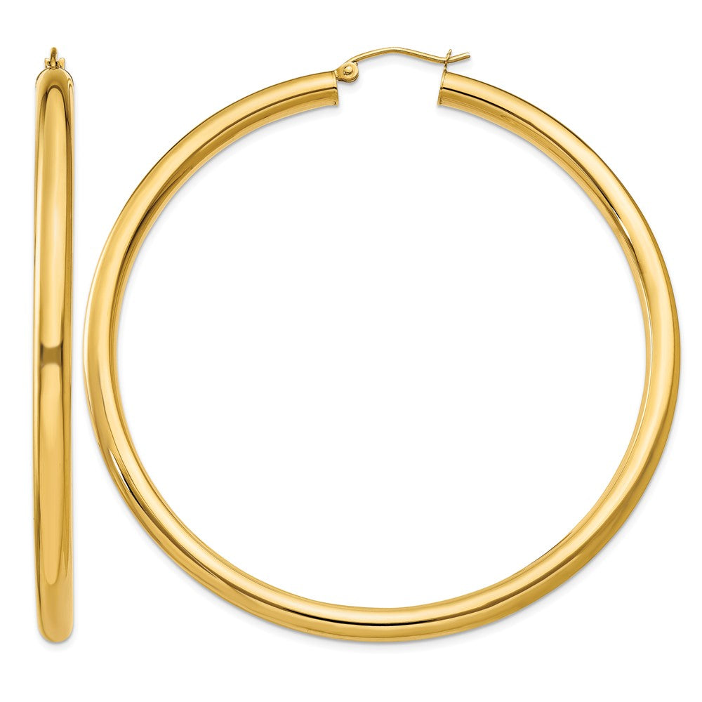 14K 4x65mm Polished Lightweight Tube Hoop Earrings