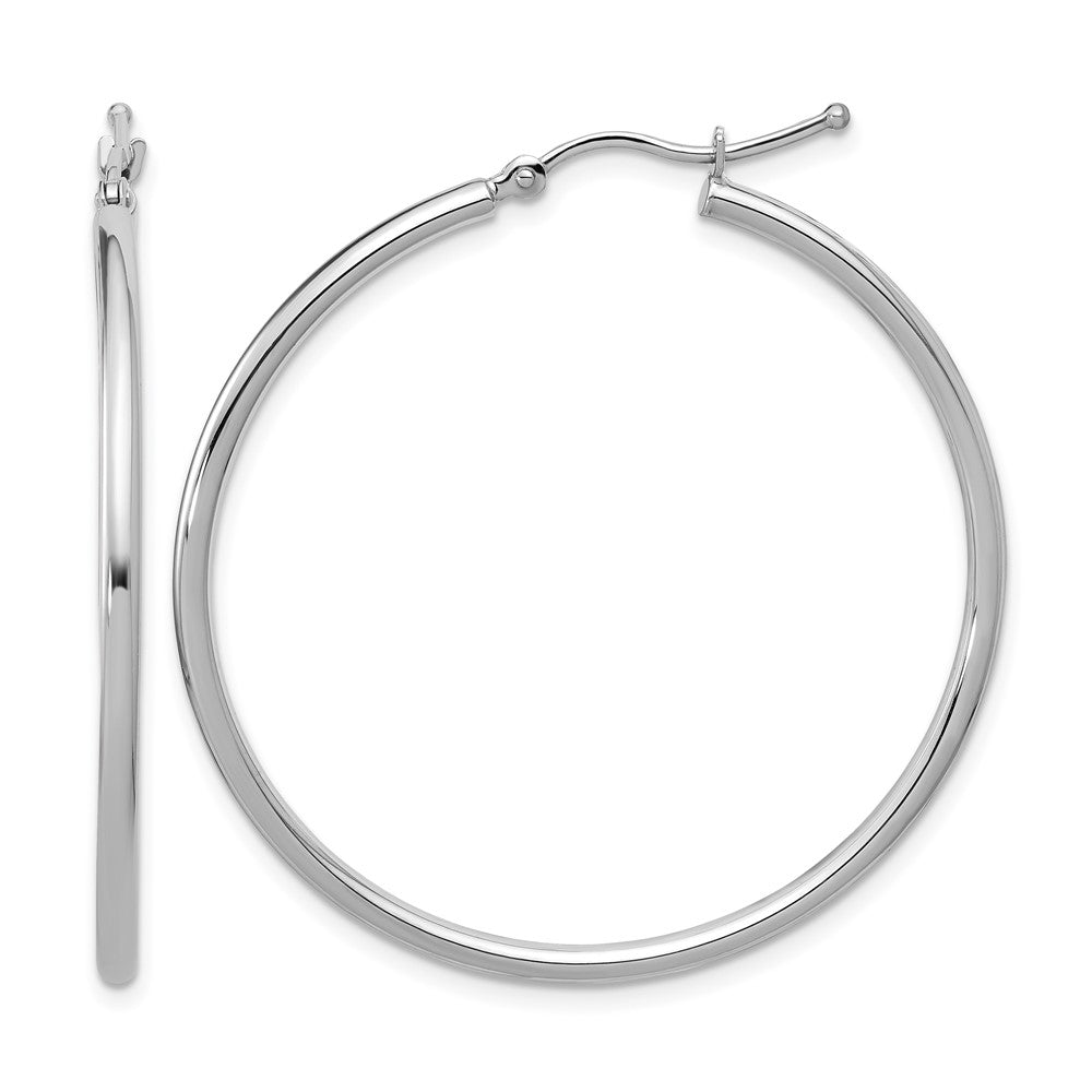10K White Gold Polished Hinged Hoop Earrings