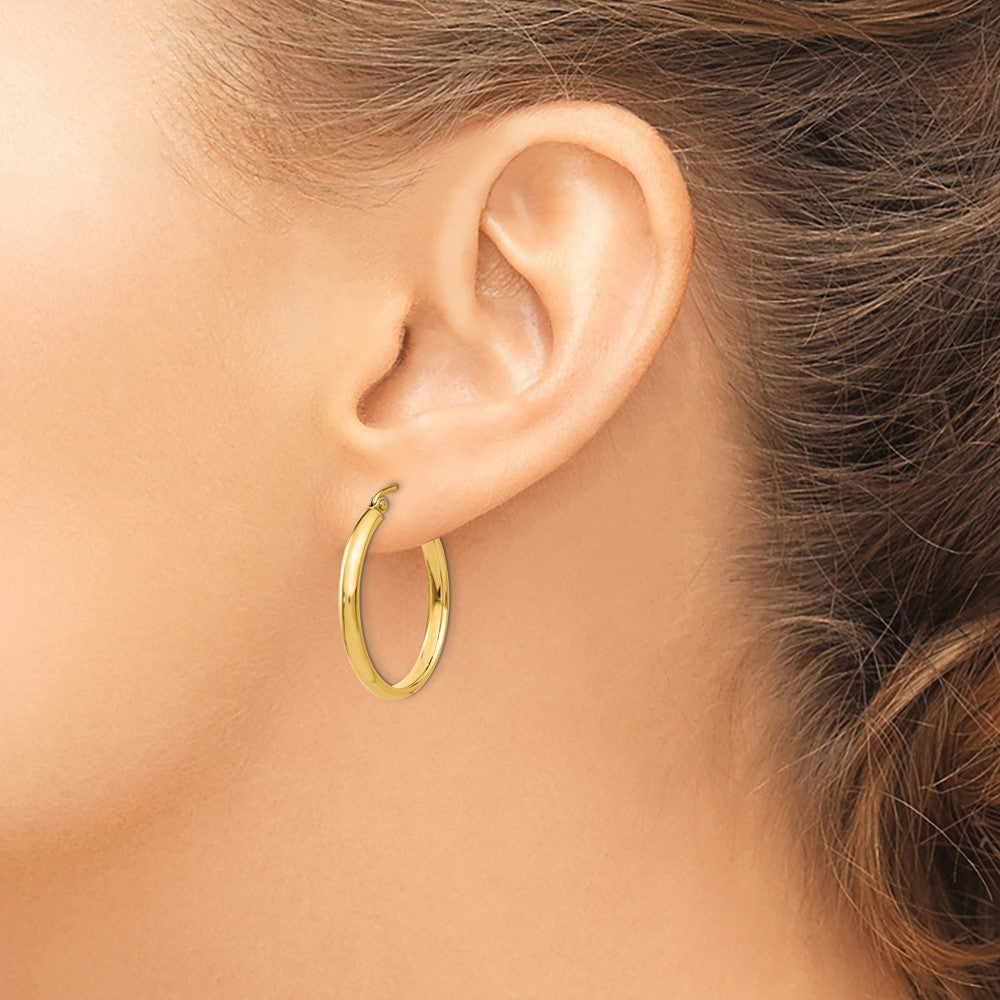 14k 2.75x25mm Polished Tube Hoop Earrings