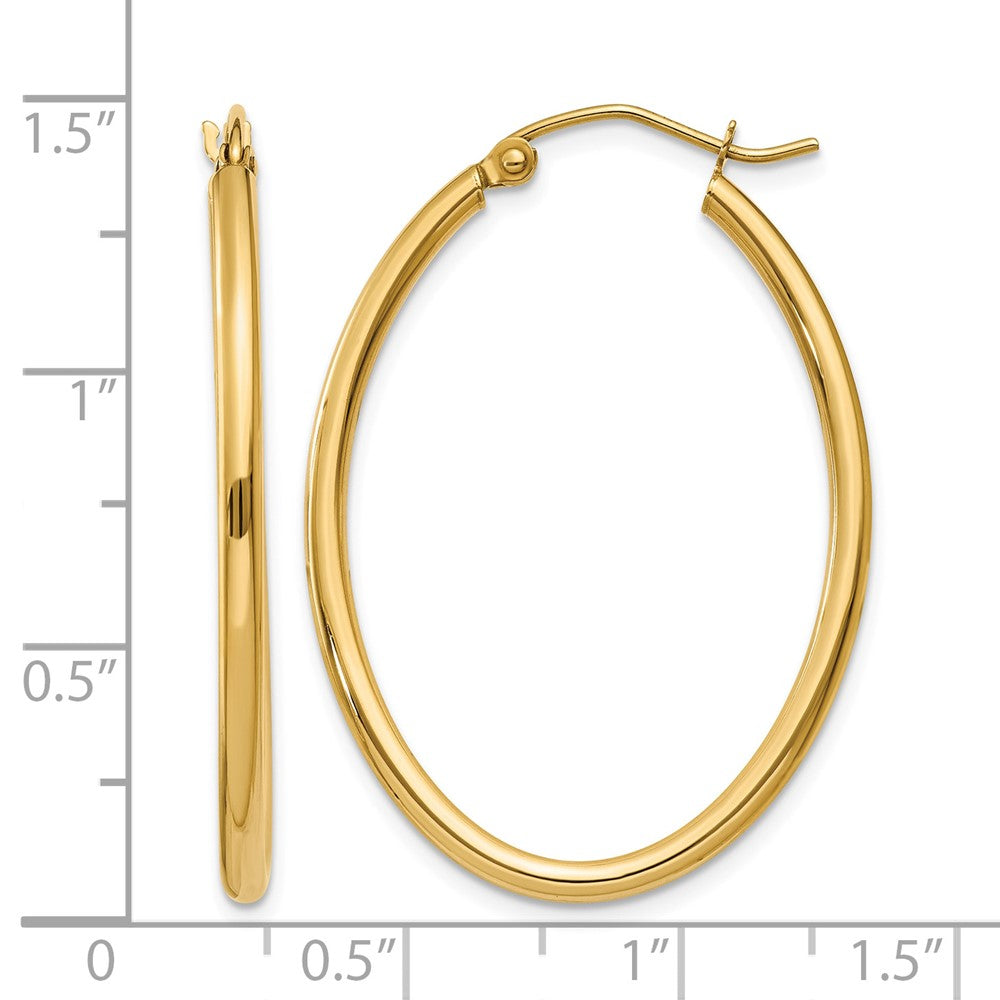 14k 2x35mm Oval Polished Tube Hoop Earrings