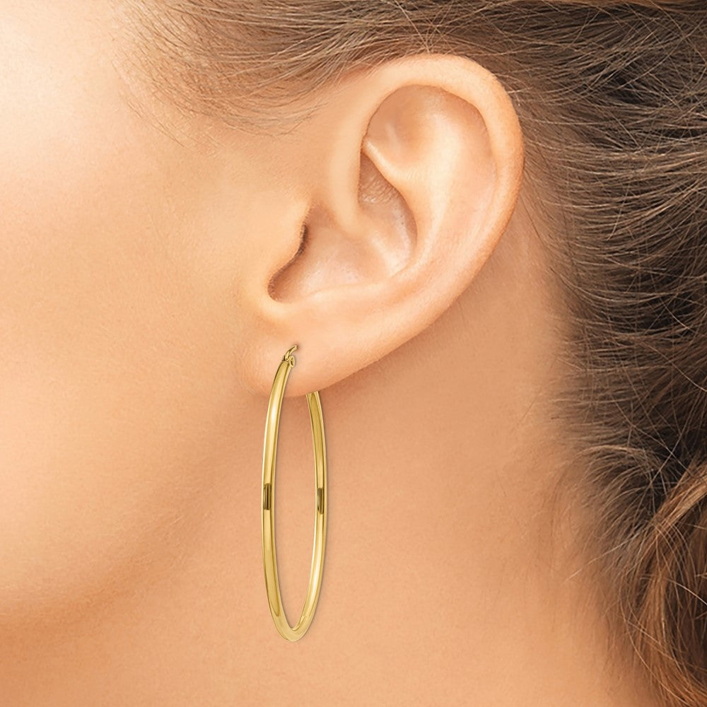 14k 2x47mm Oval Polished Tube Hoop Earrings