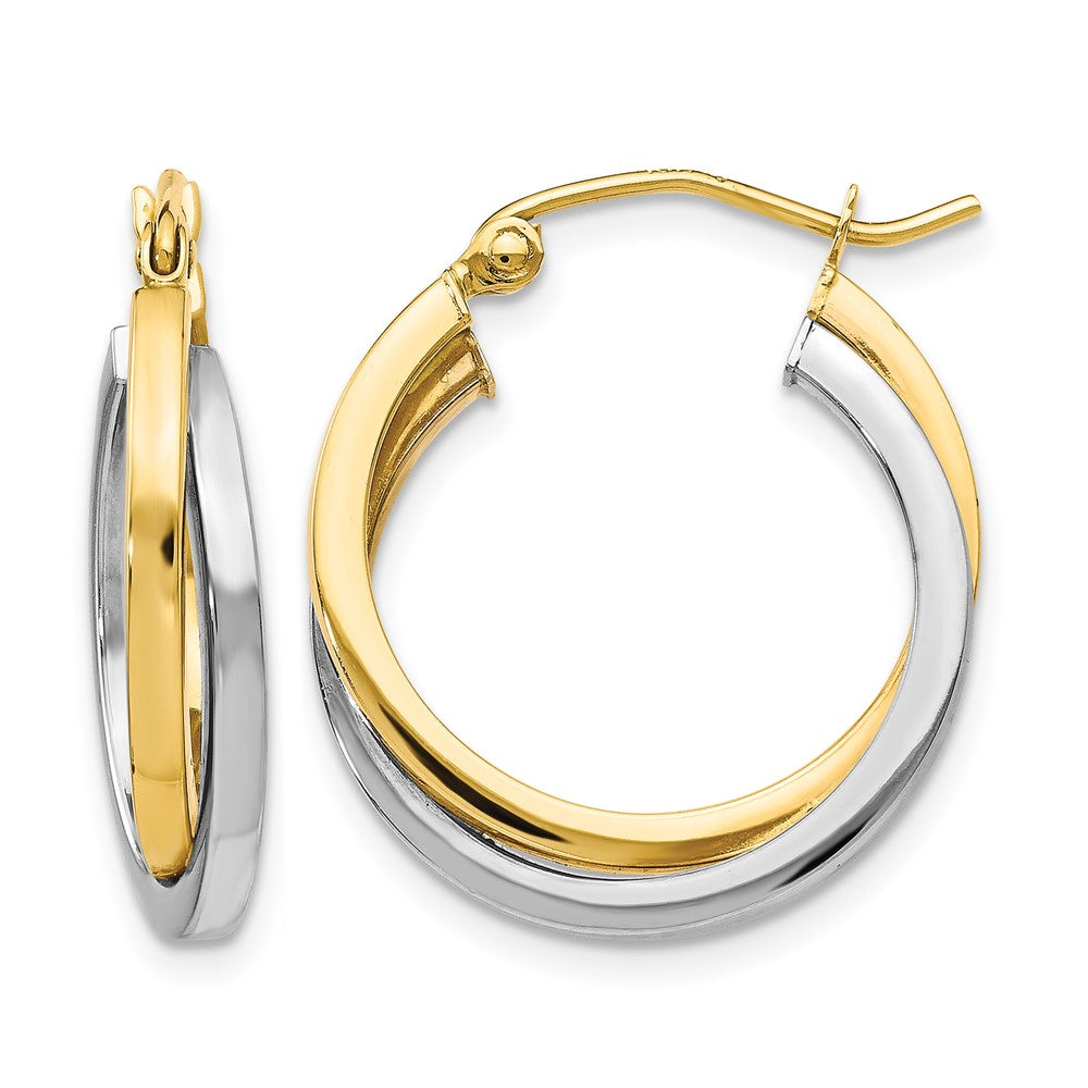 10K Two-tone Polished Hinged Hoop Earrings