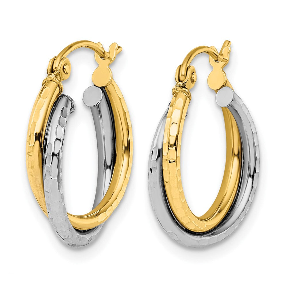 10K Two-tone D/C Hinged Hoop Earrings