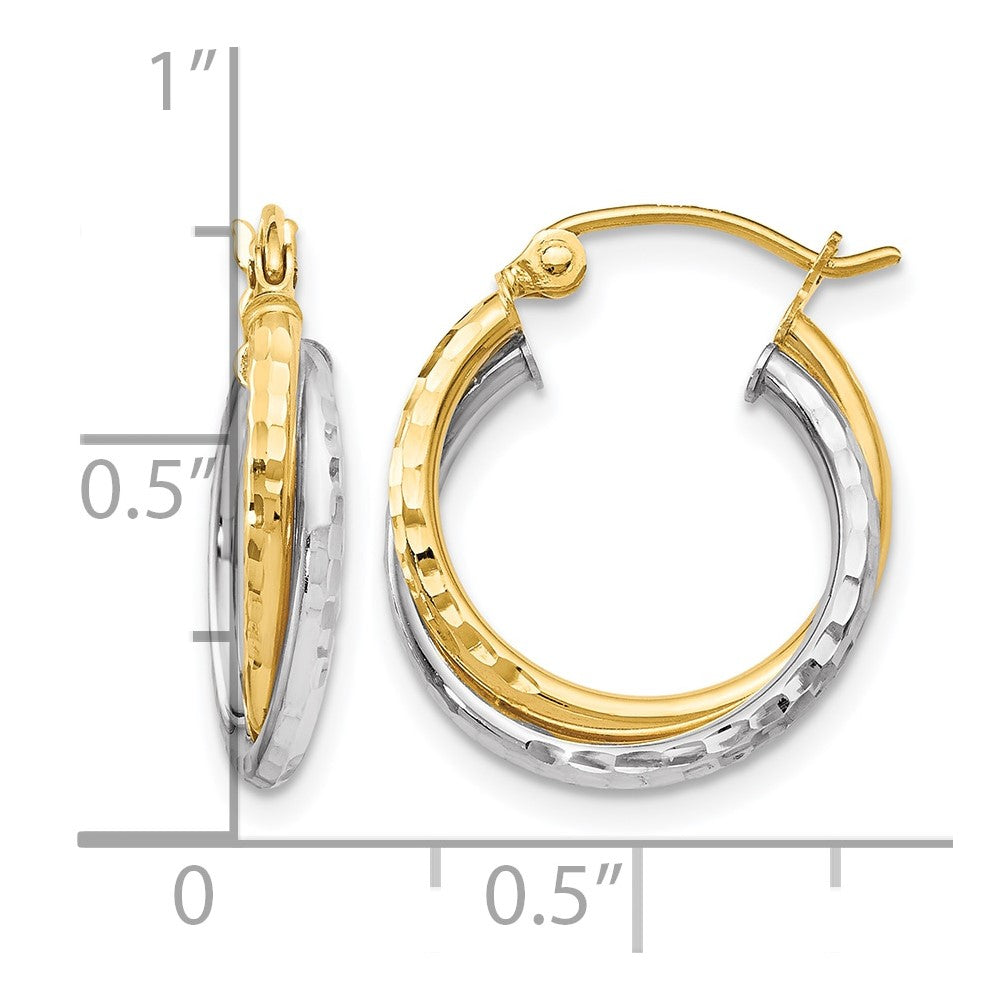 10K Two-tone D/C Hinged Hoop Earrings