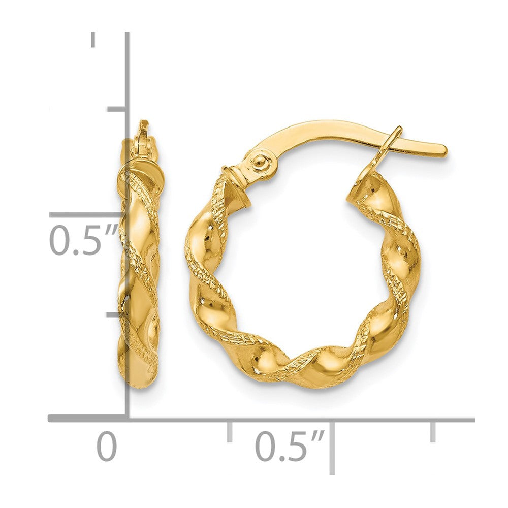 10K Polished and Textured Twisted Hinged Hoop Earrings