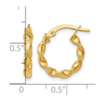 10K Polished and Textured Twisted Hinged Hoop Earrings