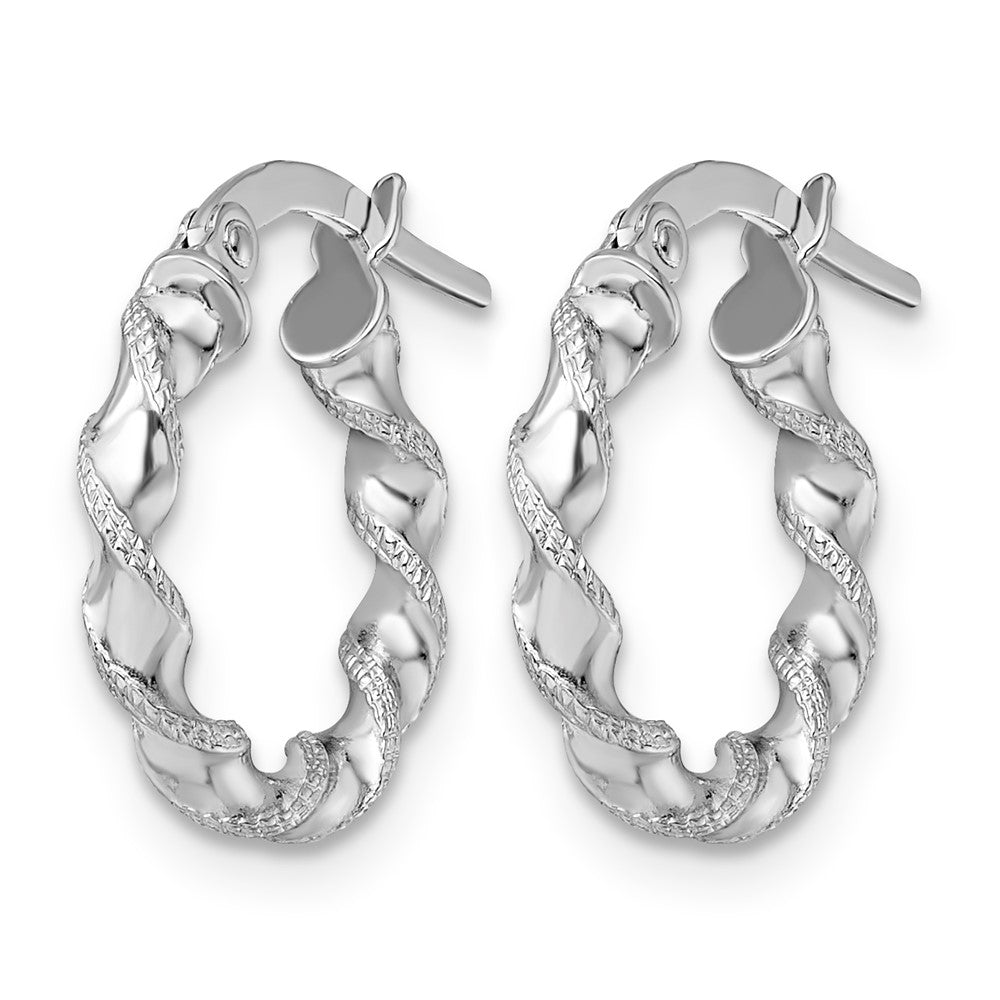 10K White Gold Textured Twisted Hinged Hoop Earrings