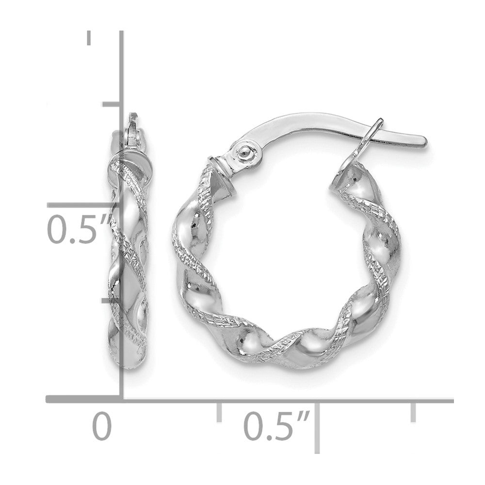 10K White Gold Textured Twisted Hinged Hoop Earrings