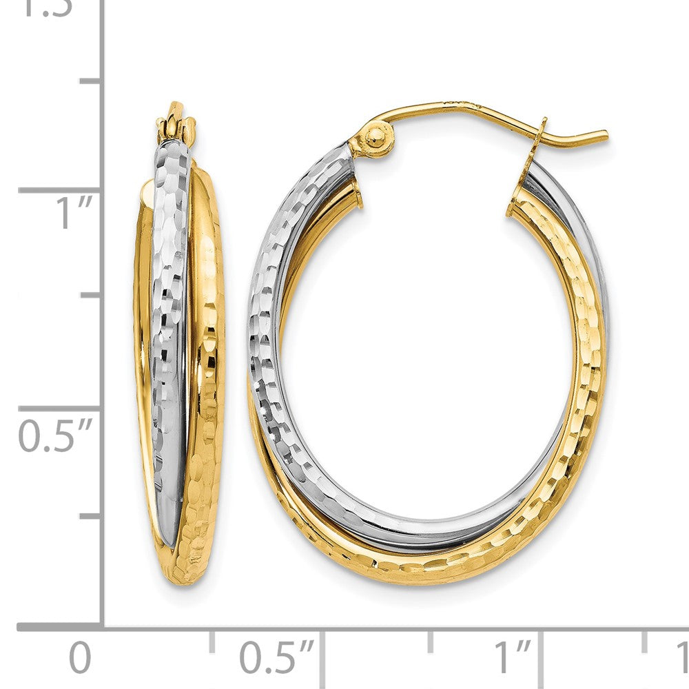 10K Two-tone Textured Hinged Hoop Earrings