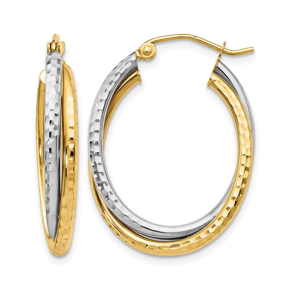 10K Two-tone Textured Hinged Hoop Earrings
