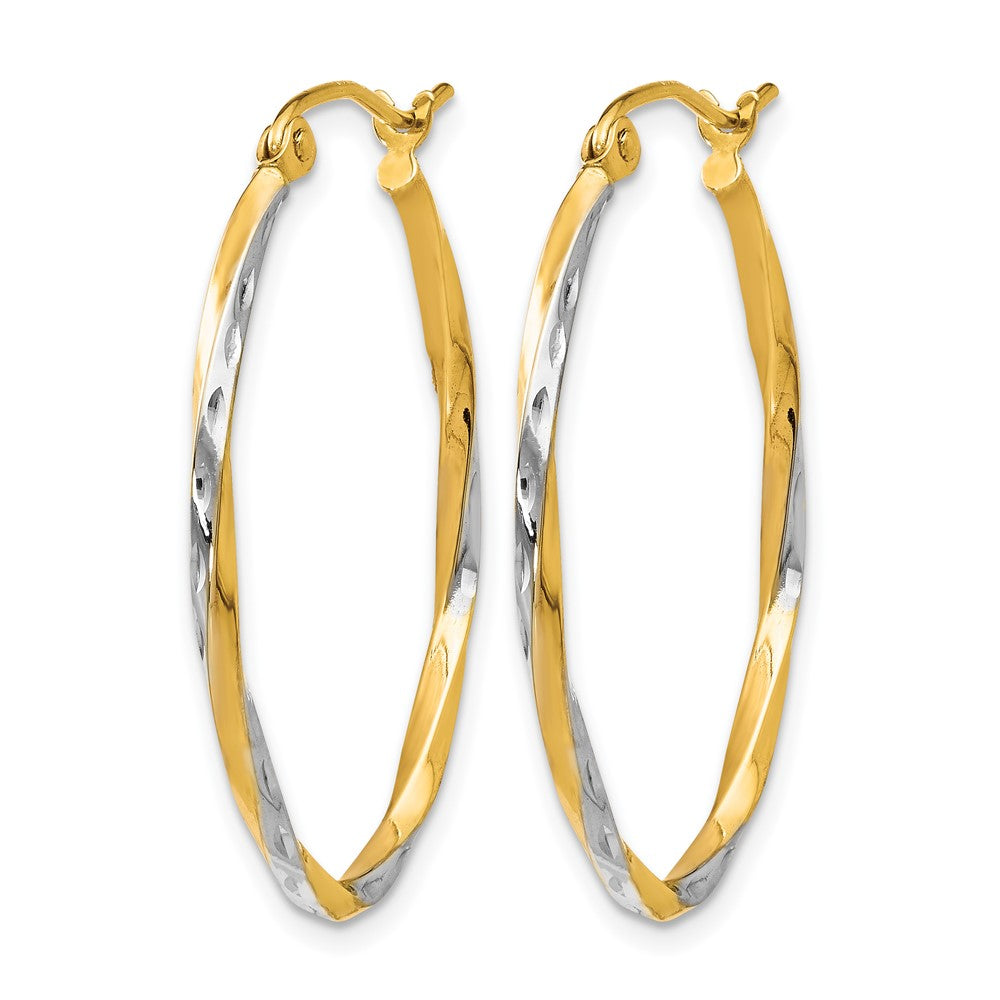 10K w/Rhodium Oval Hinged Hoop Earrings