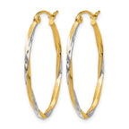 10K w/Rhodium Oval Hinged Hoop Earrings