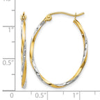 10K w/Rhodium Oval Hinged Hoop Earrings