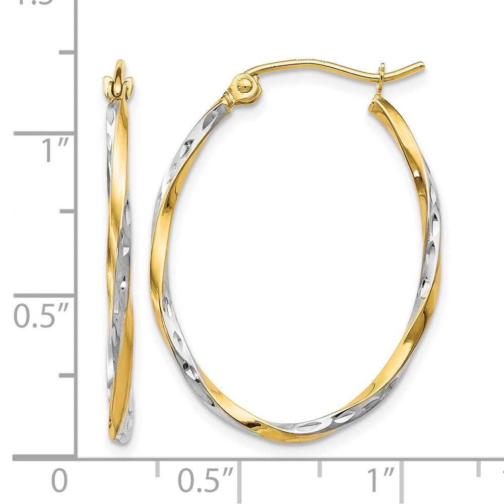 10K w/Rhodium Oval Hinged Hoop Earrings