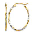 10K w/Rhodium Oval Hinged Hoop Earrings