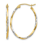 10K w/Rhodium Oval Hinged Hoop Earrings