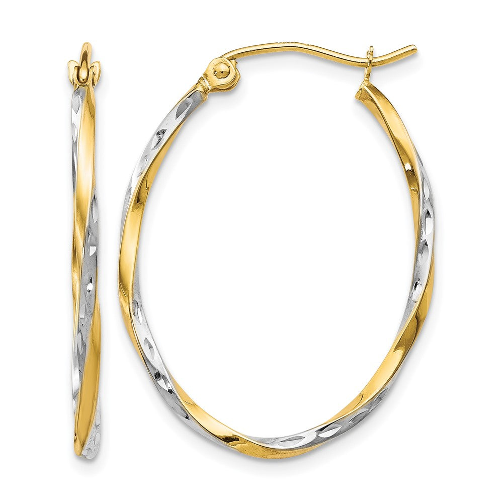 10K w/Rhodium Oval Hinged Hoop Earrings